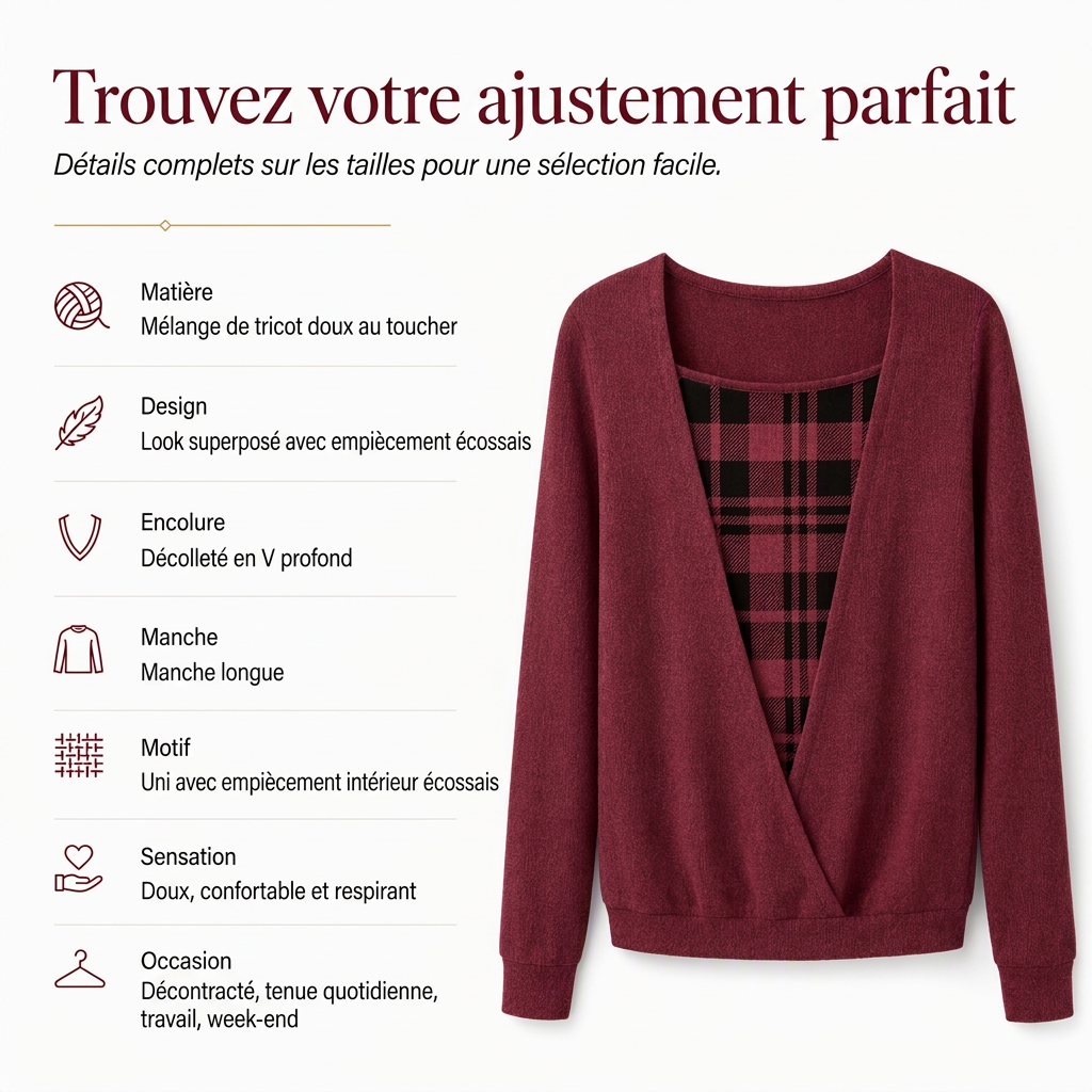 Haut en maille à carreaux effet superposé pour femme