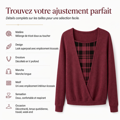 Haut en maille à carreaux effet superposé pour femme
