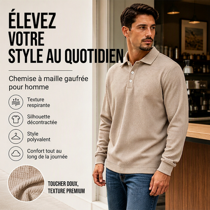 Haut à col pour homme en maille gaufre à manches longues