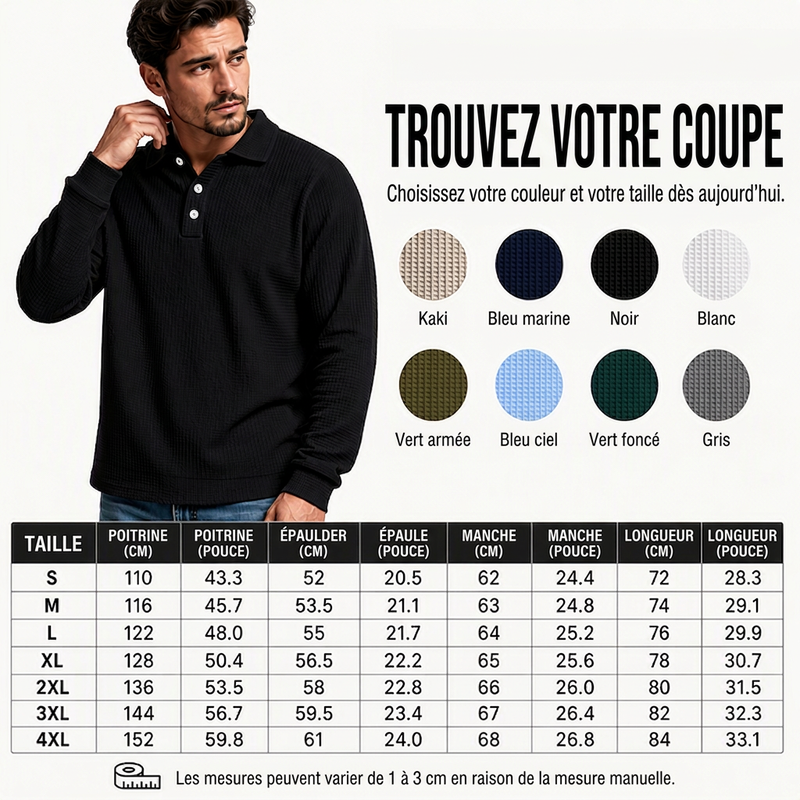 Haut à col pour homme en maille gaufre à manches longues