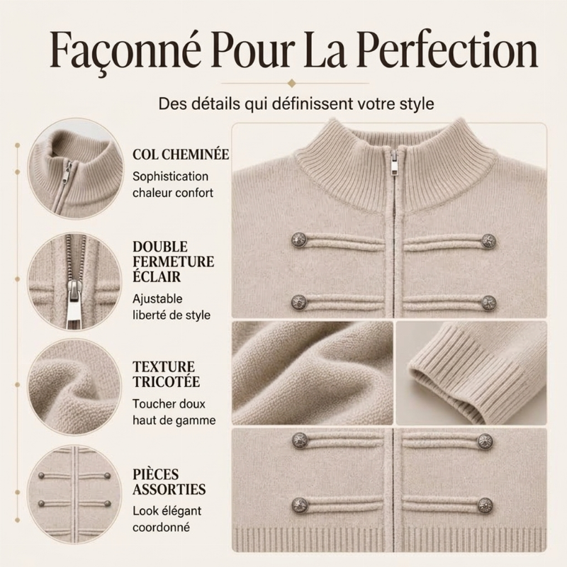 Veste en maille décontractée à double fermeture éclair pour femme