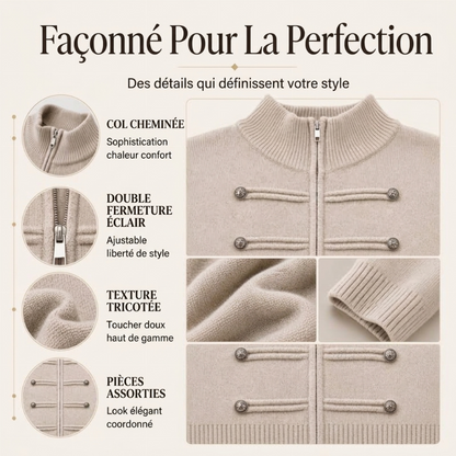 Veste en maille décontractée à double fermeture éclair pour femme