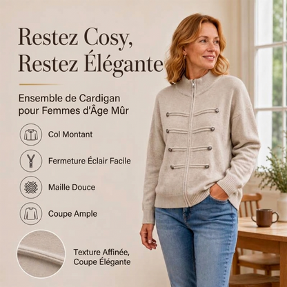 Veste en maille décontractée à double fermeture éclair pour femme