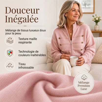 Veste en maille décontractée à double fermeture éclair pour femme