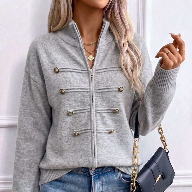 Veste en maille décontractée à double fermeture éclair pour femme