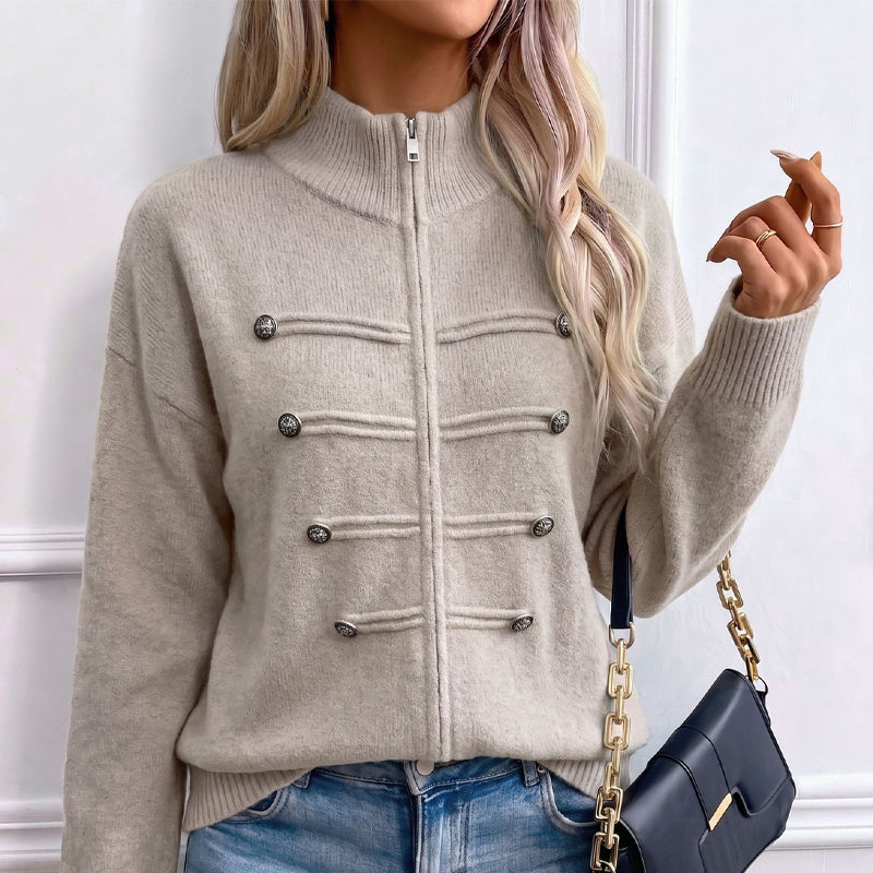 Veste en maille décontractée à double fermeture éclair pour femme