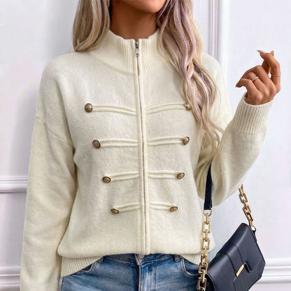 Veste en maille décontractée à double fermeture éclair pour femme