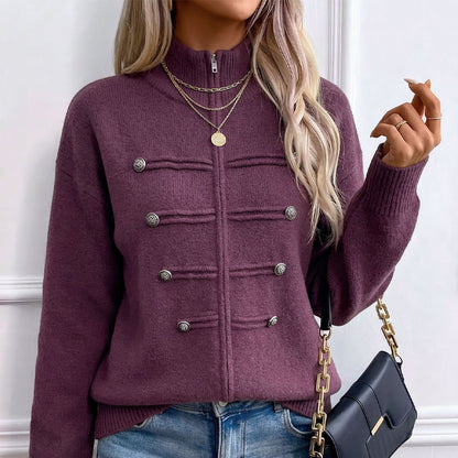Veste en maille décontractée à double fermeture éclair pour femme