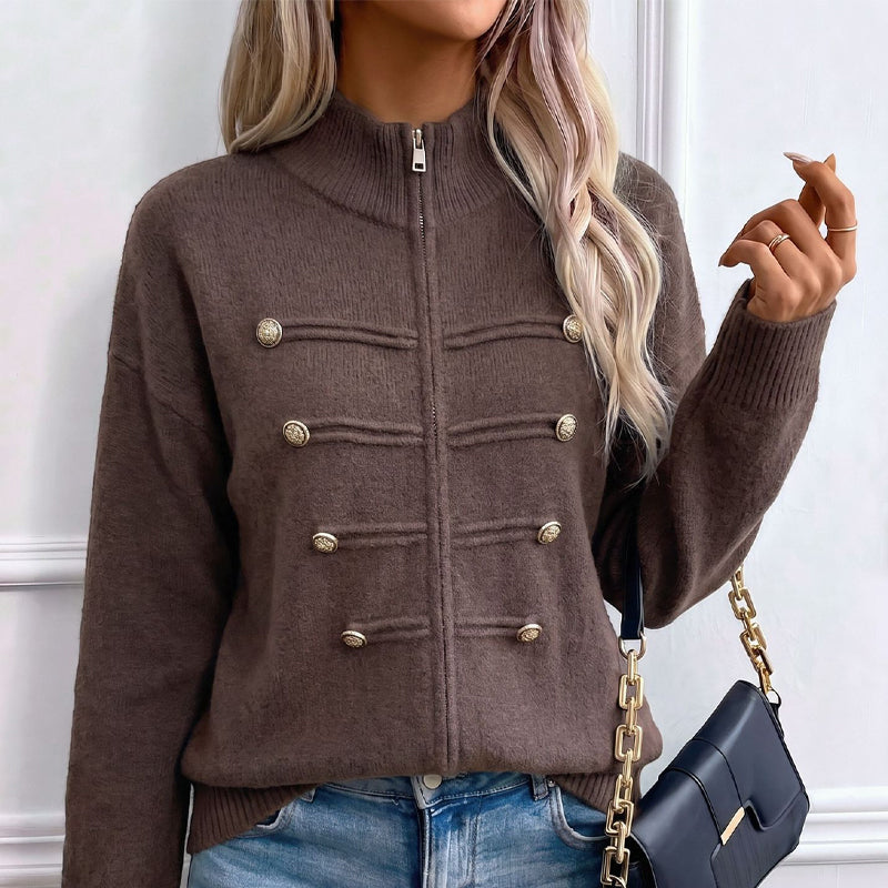 Veste en maille décontractée à double fermeture éclair pour femme