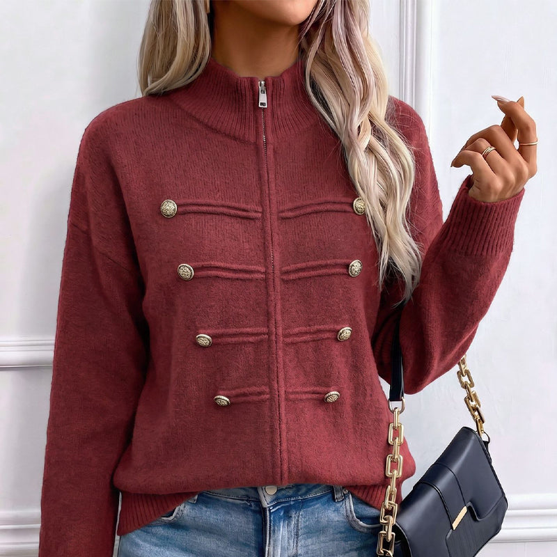 Veste en maille décontractée à double fermeture éclair pour femme