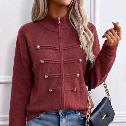 Veste en maille décontractée à double fermeture éclair pour femme