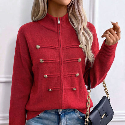 Veste en maille décontractée à double fermeture éclair pour femme