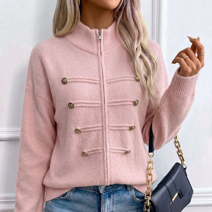 Veste en maille décontractée à double fermeture éclair pour femme