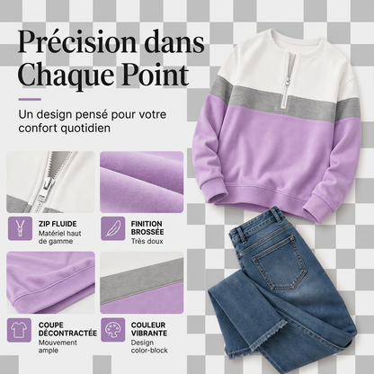 Sweat à demi-zip bicolore pour femme