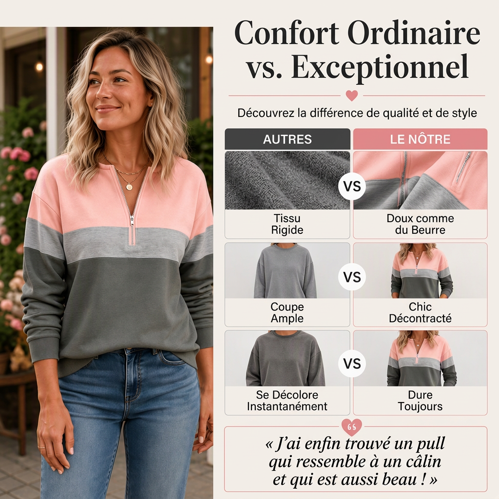 Sweat à demi-zip bicolore pour femme