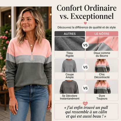 Sweat à demi-zip bicolore pour femme