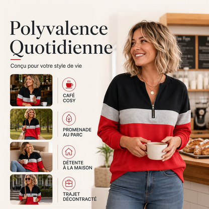Sweat à demi-zip bicolore pour femme