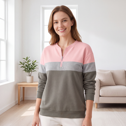 Sweat à demi-zip bicolore pour femme