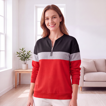 Sweat à demi-zip bicolore pour femme