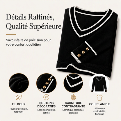 Haut en maille élégant pour femme à col V contrasté