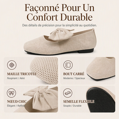 Chaussures plates pour femme en maille à bout carré avec nœud