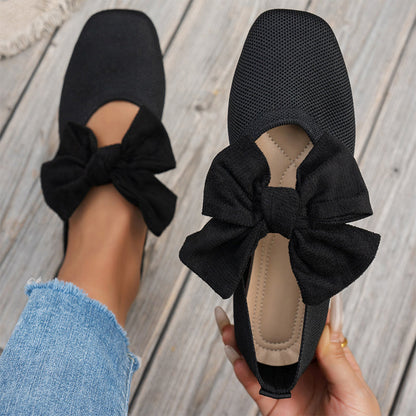 Chaussures plates pour femme en maille à bout carré avec nœud