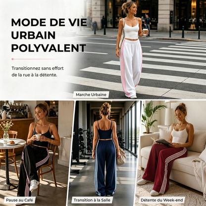 Pantalon de survêtement femme taille large avec bandes latérales