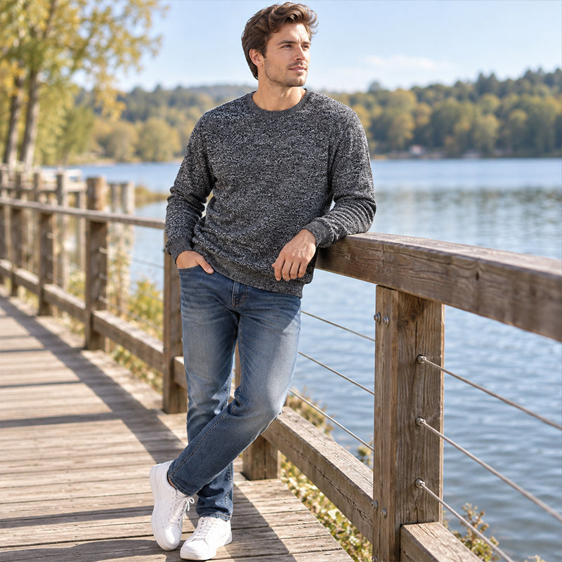 Sweat-shirt col ras du cou doublé polaire pour homme