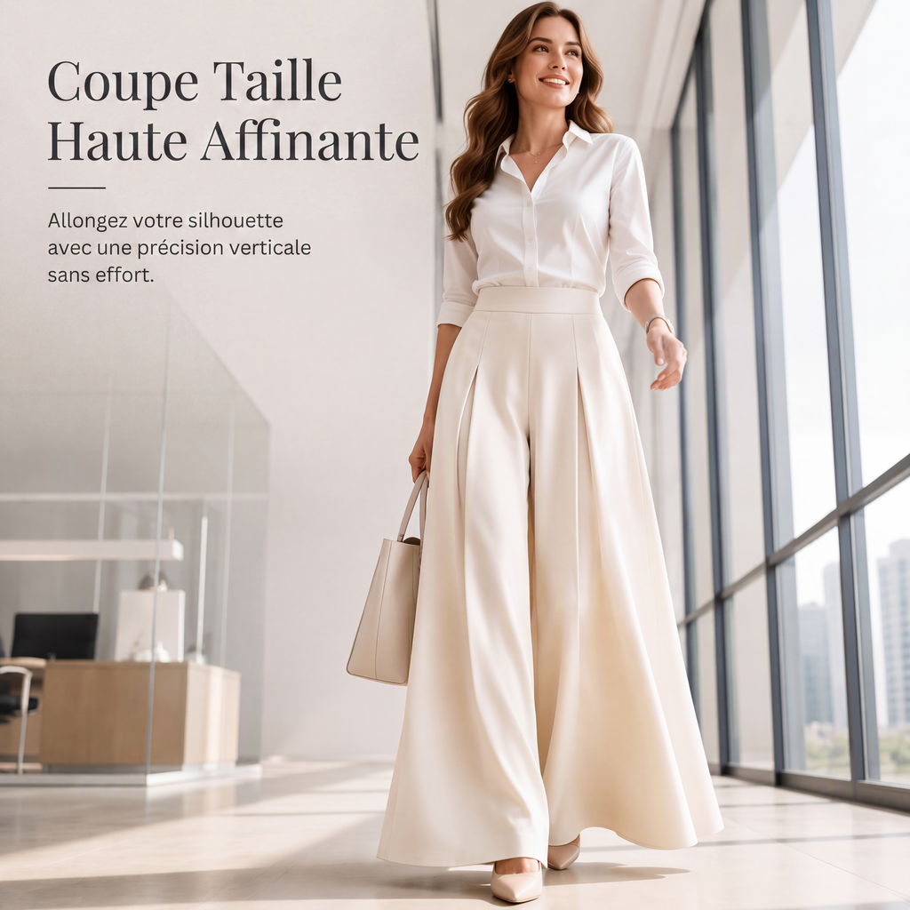 Pantalon fluide taille haute à jambes larges pour femme