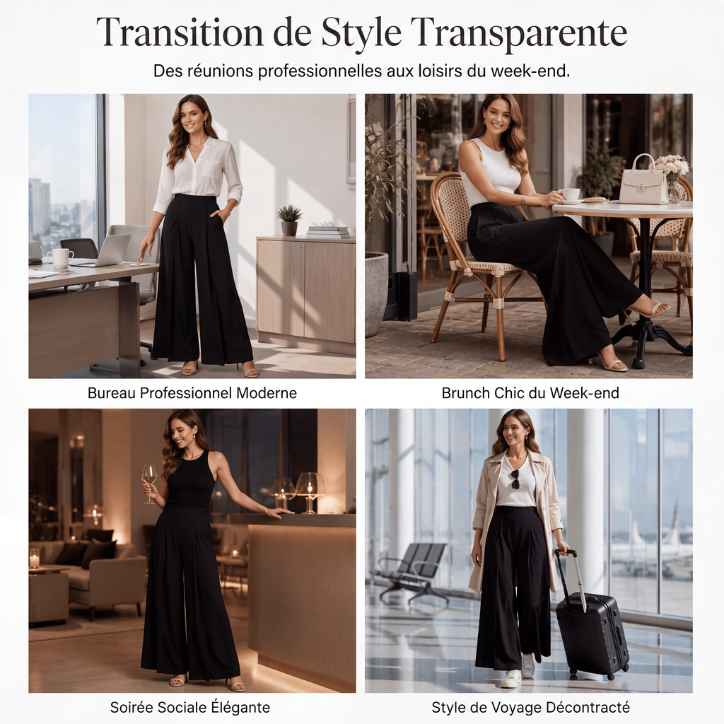 Pantalon fluide taille haute à jambes larges pour femme