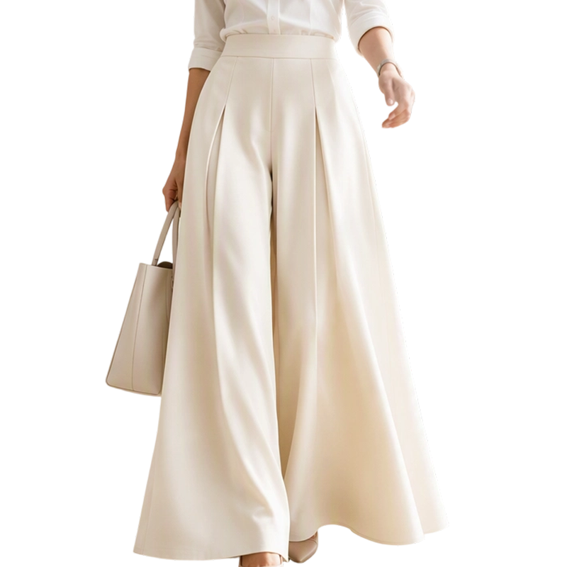 Pantalon fluide taille haute à jambes larges pour femme