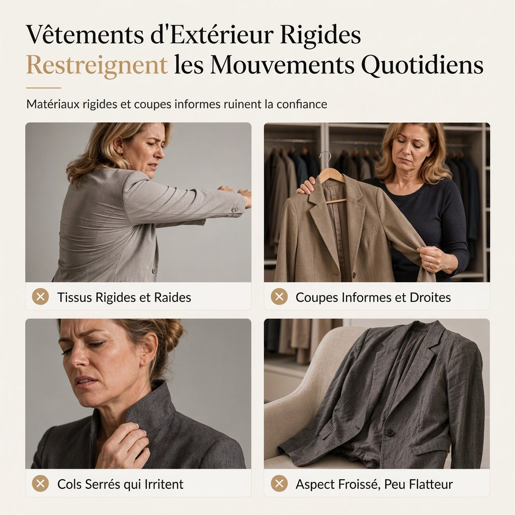 Vêtement à motif pied-de-poule, devant ouvert, col montant fendu et coupe ajustée