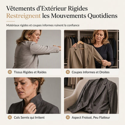 Vêtement à motif pied-de-poule, devant ouvert, col montant fendu et coupe ajustée