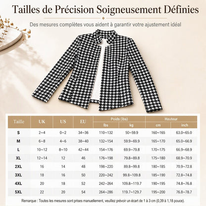 Vêtement à motif pied-de-poule, devant ouvert, col montant fendu et coupe ajustée