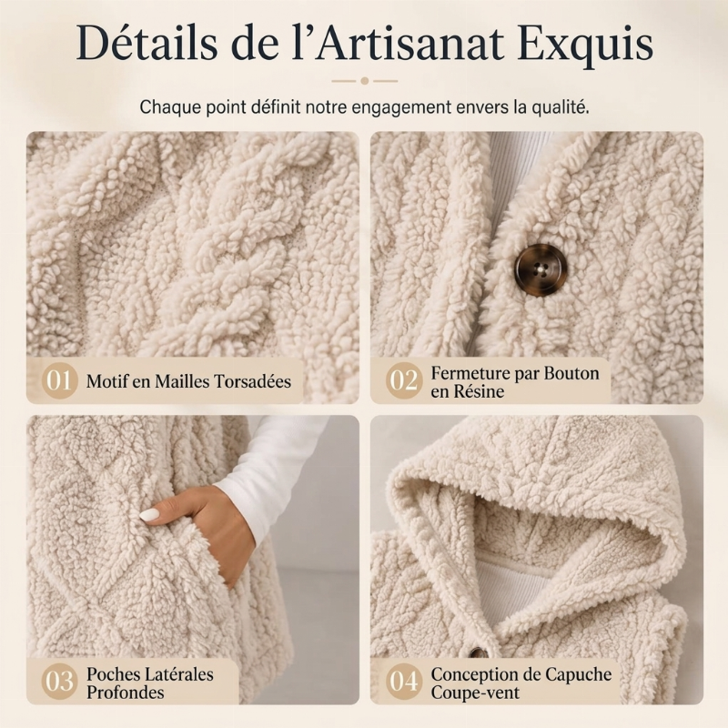 Gilet à capuche doux et chaud pour femme
