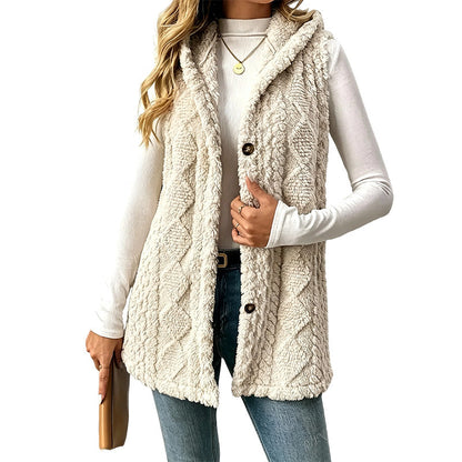 Gilet à capuche doux et chaud pour femme
