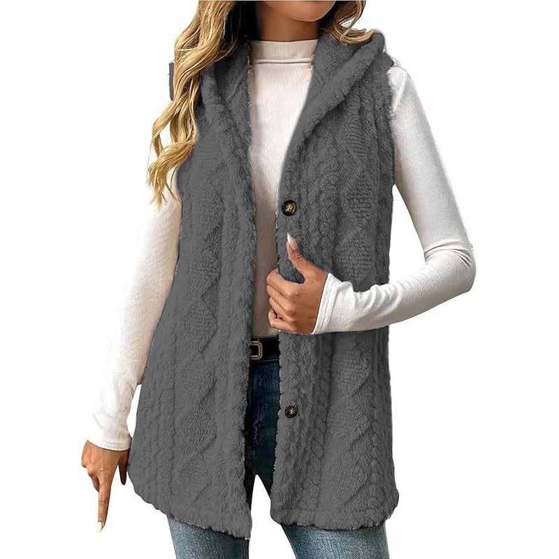 Gilet à capuche doux et chaud pour femme