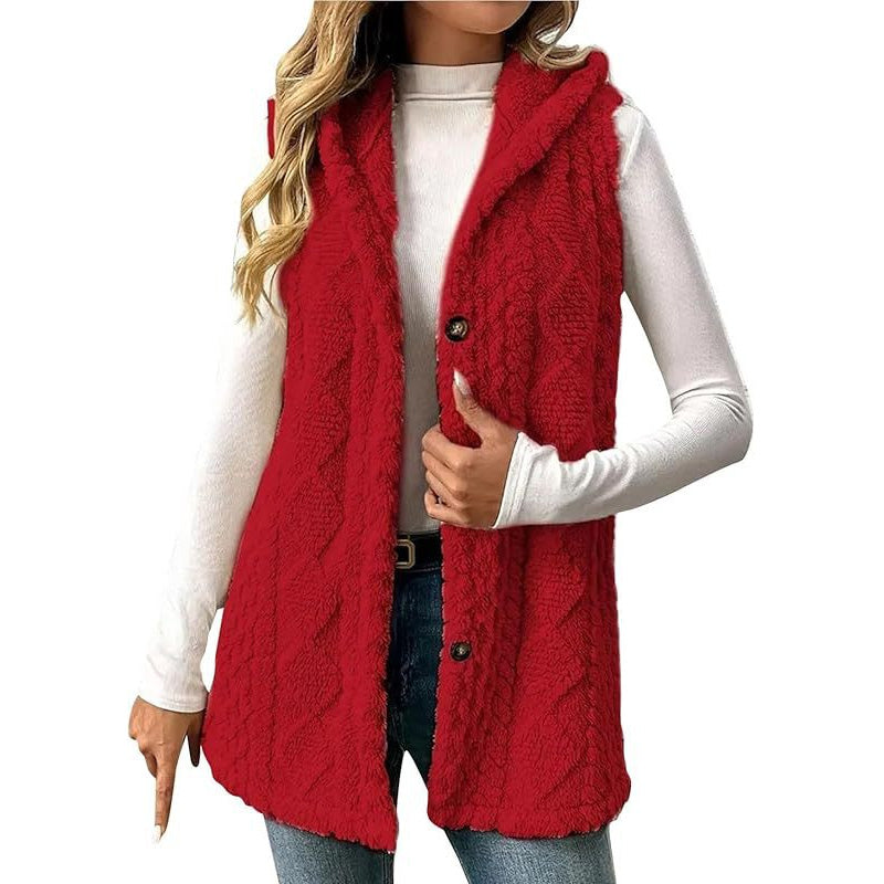Gilet à capuche doux et chaud pour femme
