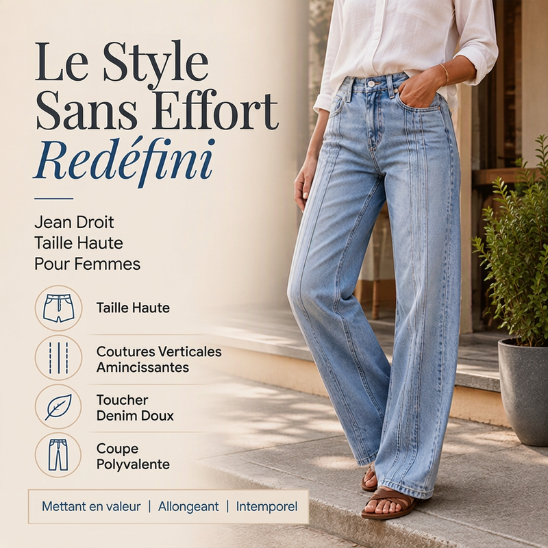 Jean femme coupe large avec coutures sur le devant