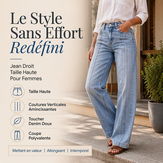 Jean femme coupe large avec coutures sur le devant