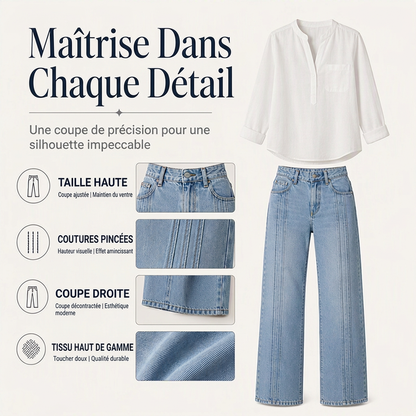 Jean femme coupe large avec coutures sur le devant