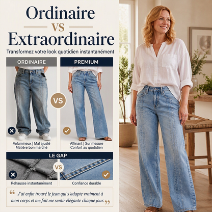 Jean femme coupe large avec coutures sur le devant