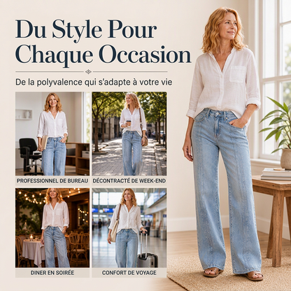 Jean femme coupe large avec coutures sur le devant