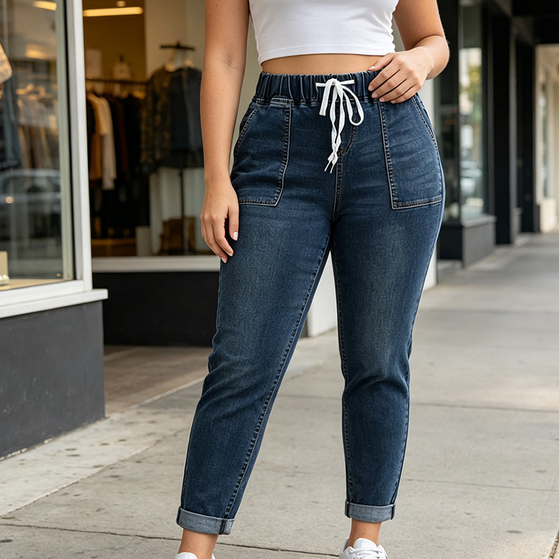 Jean femme à taille élastique avec poches