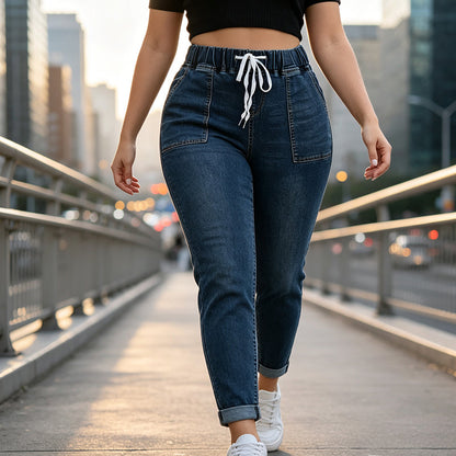 Jean femme à taille élastique avec poches