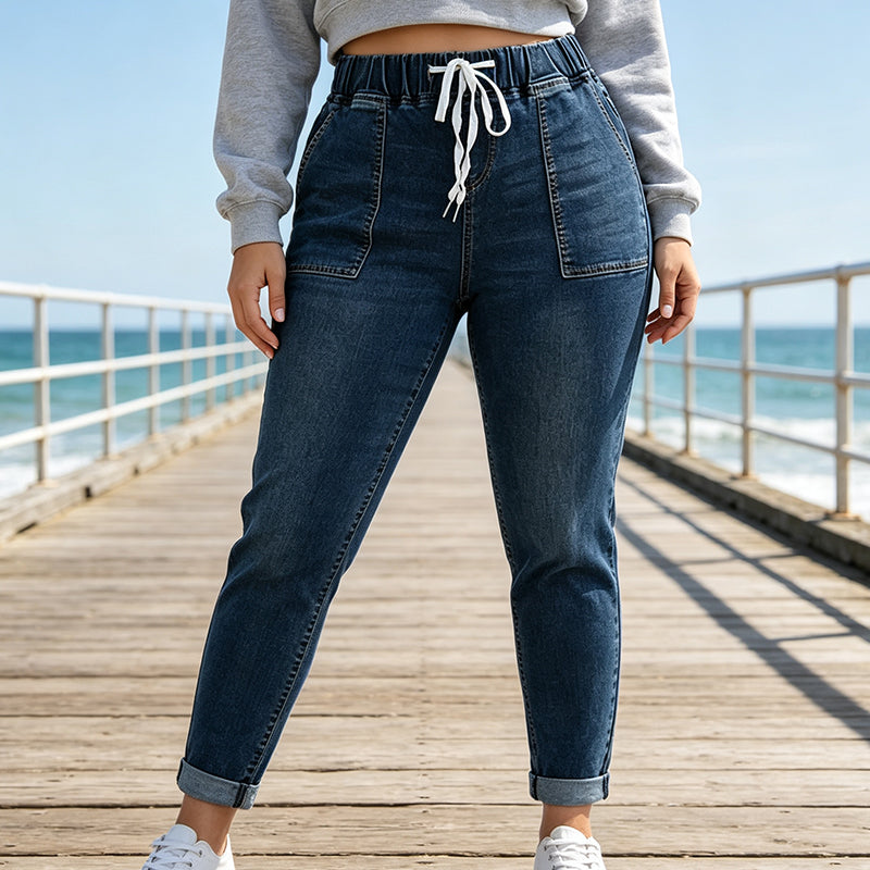 Jean femme à taille élastique avec poches