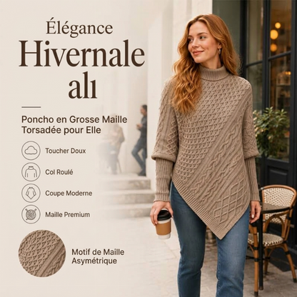 Pull poncho en maille torsadée pour femme