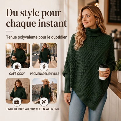 Pull poncho en maille torsadée pour femme