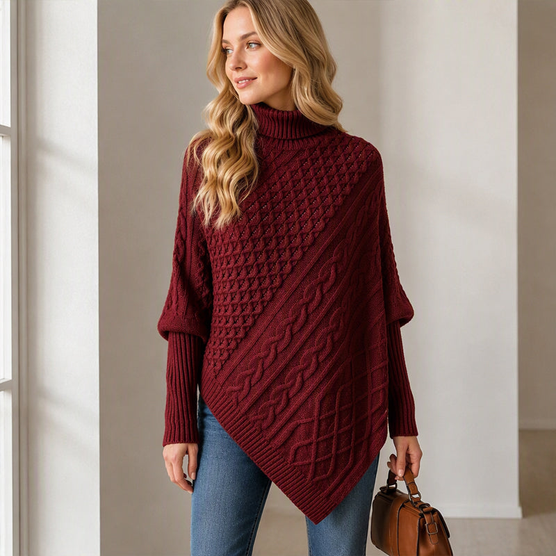 Pull poncho en maille torsadée pour femme