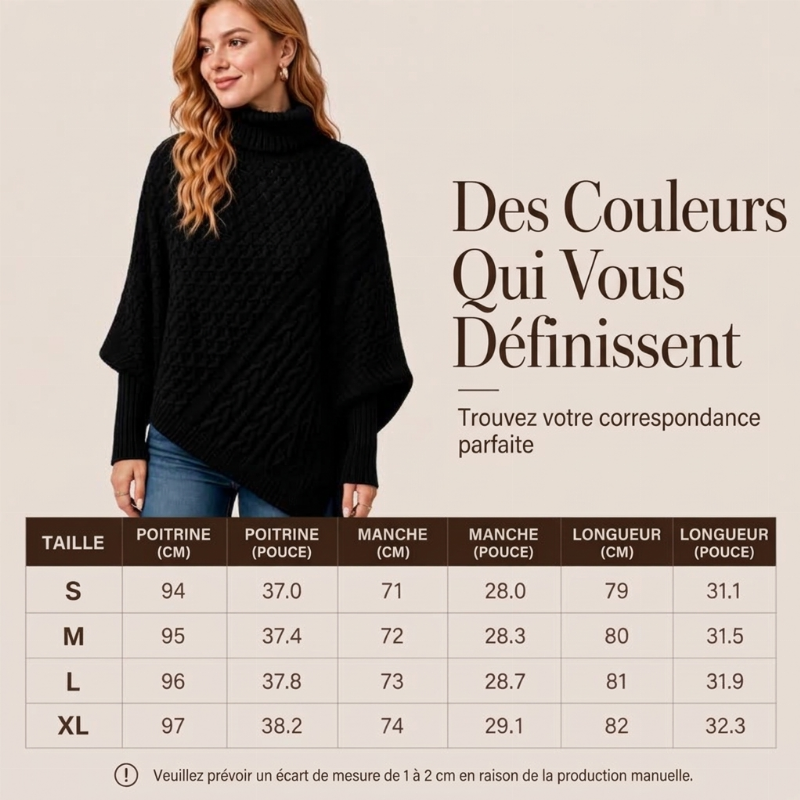 Pull poncho en maille torsadée pour femme